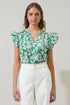 Baxley Floral Risette Ruffle Split Neck Top