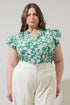 Baxley Floral Risette Ruffle Split Neck Top Curve