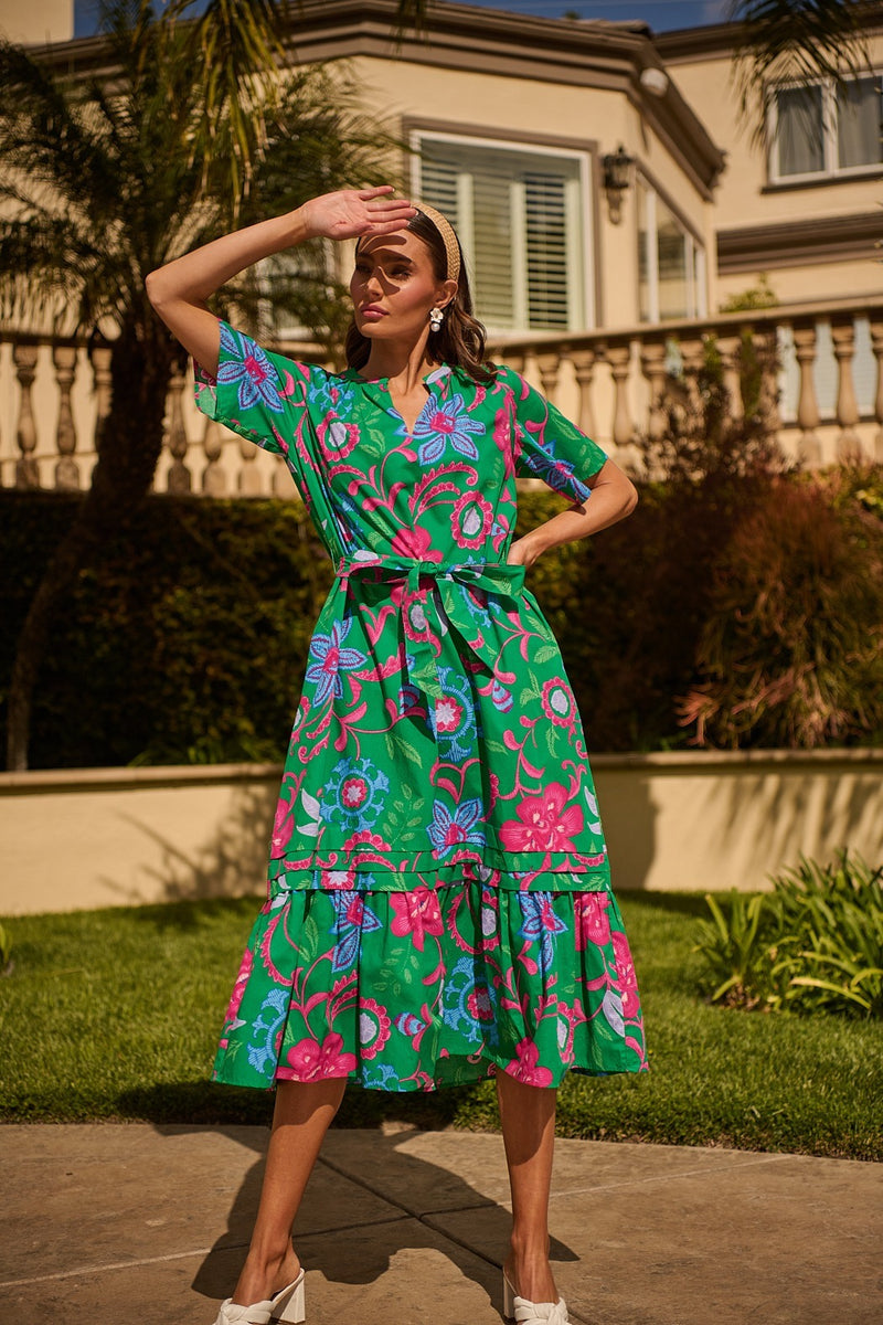 Cabina Floral Reya Pleated Midi Dress – Sugarlips