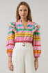 Viya Stripe Grayson Ruffle Split Neck Top