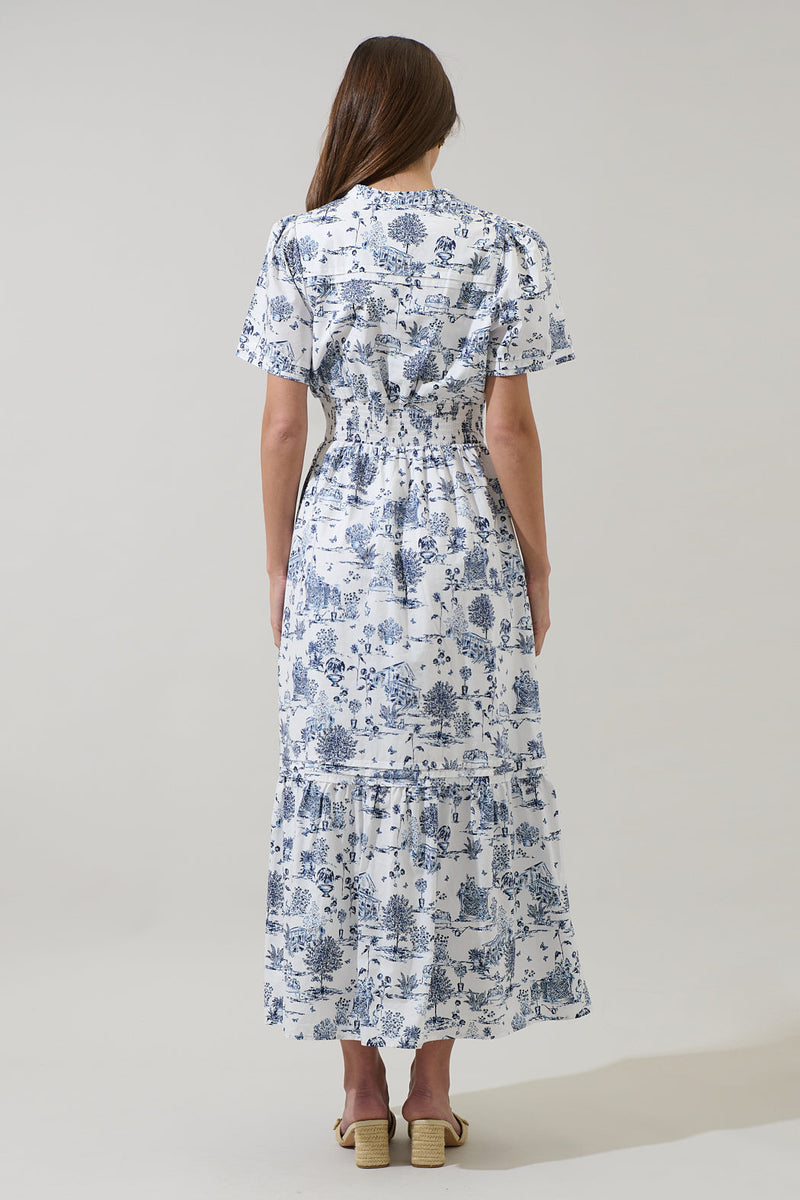 Renzo Toile Belraj Poplin Maxi Dress WHT-BLUE-MUL / XS by Sugarlips