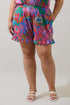 Cindal Floral Daniela Ruffle High Waisted Shorts Curve