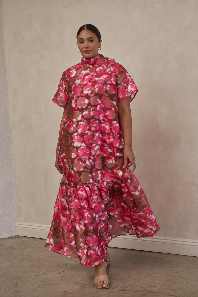Mersin Floral Dime Organza Mockneck Maxi Dress Curve – Sugarlips