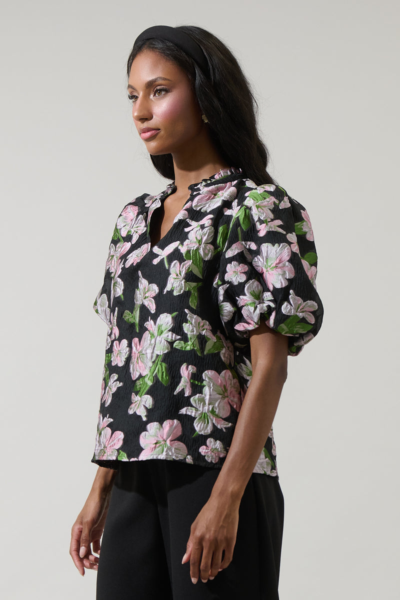 Elsinore Floral Jacquard Split Neck Top – Sugarlips