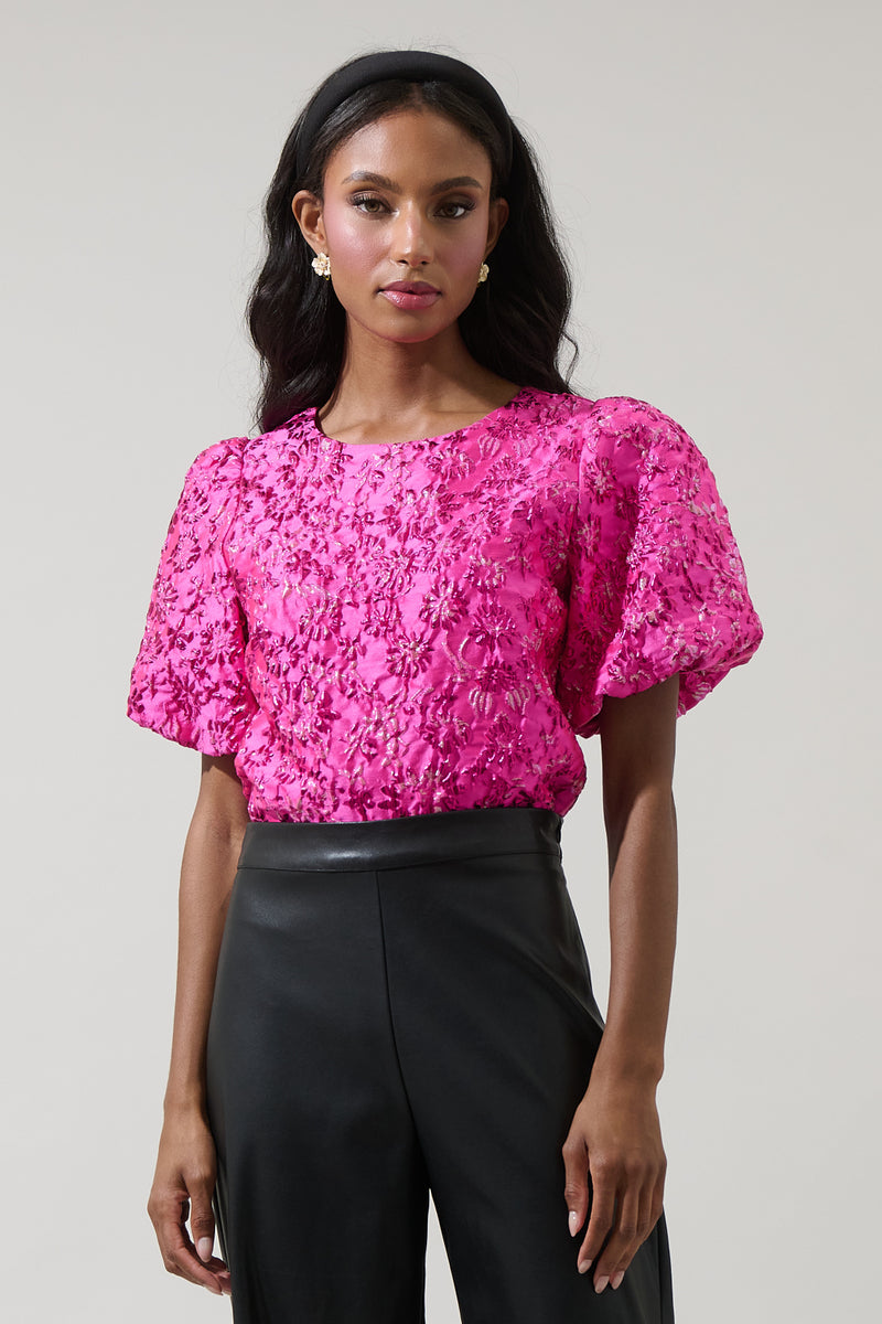 トップス Herlipto Volume Sleeve Jacquard Top Volume Sleeve Jacquard Top（Tシャツ/カットソー）｜Her lip to（ハー