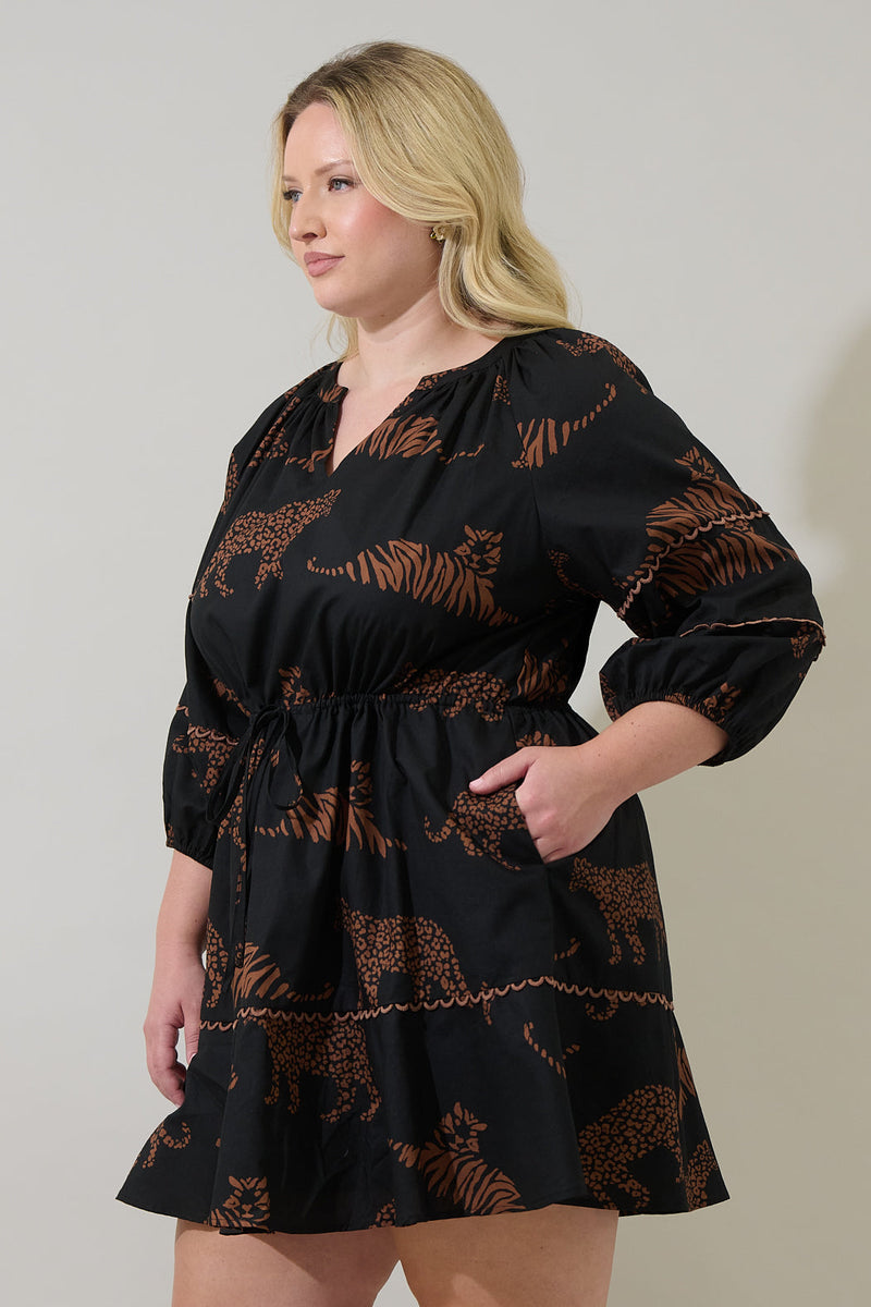 Zenzi Jungle Dabria Split Neck Mini Dress Curve – Sugarlips