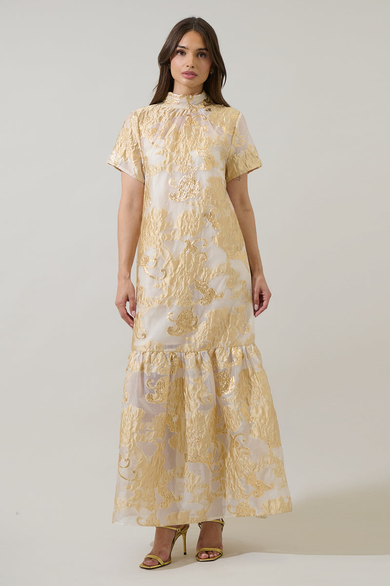 Mimy Floral Dime Organza Mockneck Maxi Dress – Sugarlips