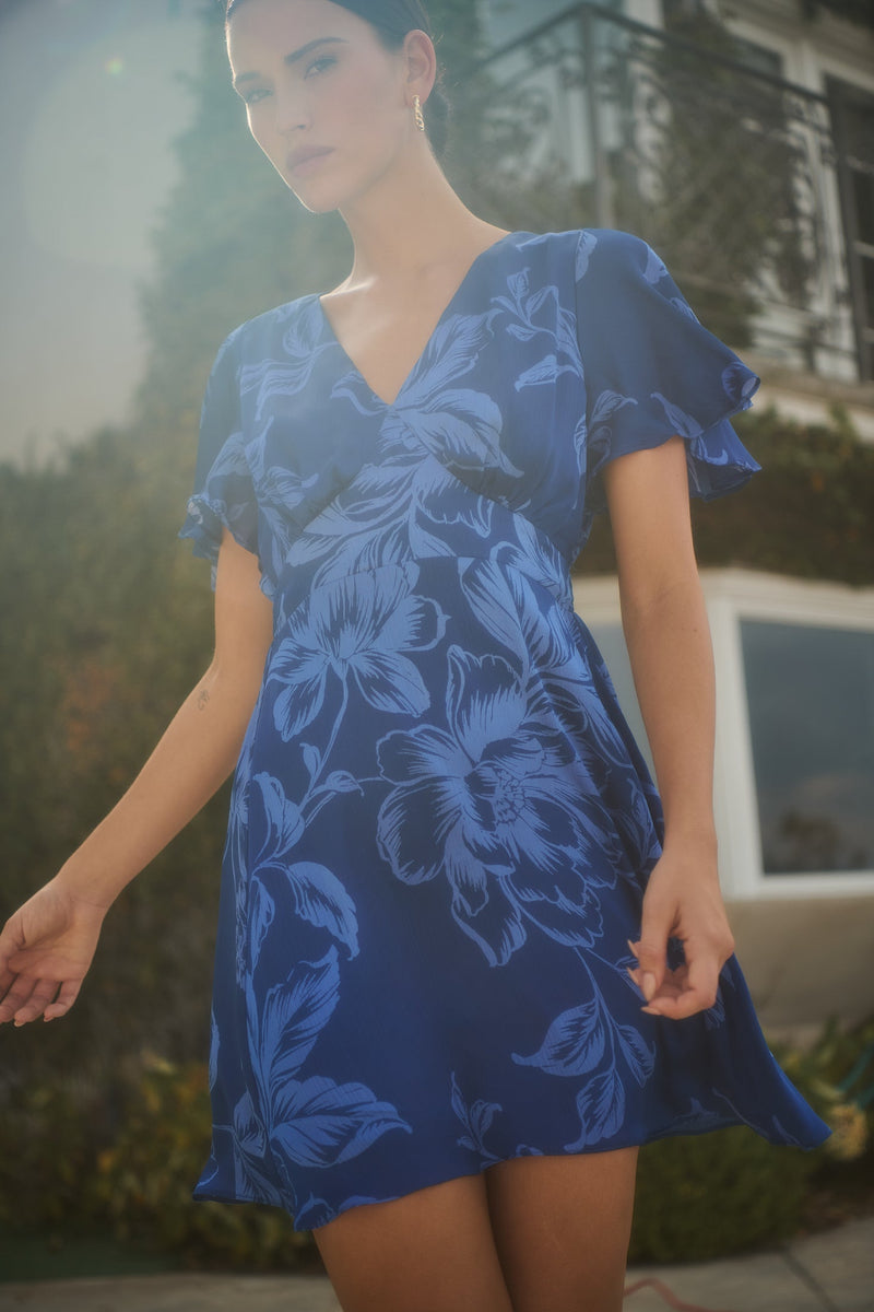 Ciara Floral Emeny Short Sleeve Mini Dress XL / Navy
