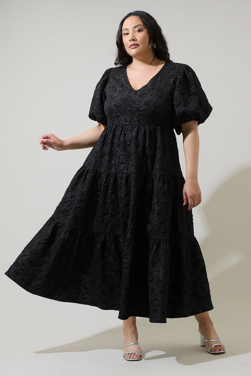 Arielle Jacquard Maxi Tiered Dress Curve – Sugarlips
