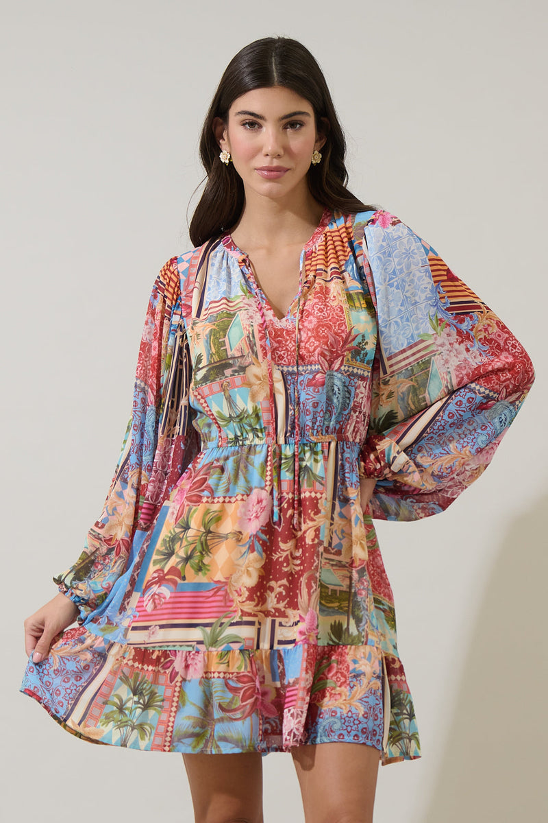Melani Tropical Paxton Balloon Sleeve Mini Dress – Sugarlips