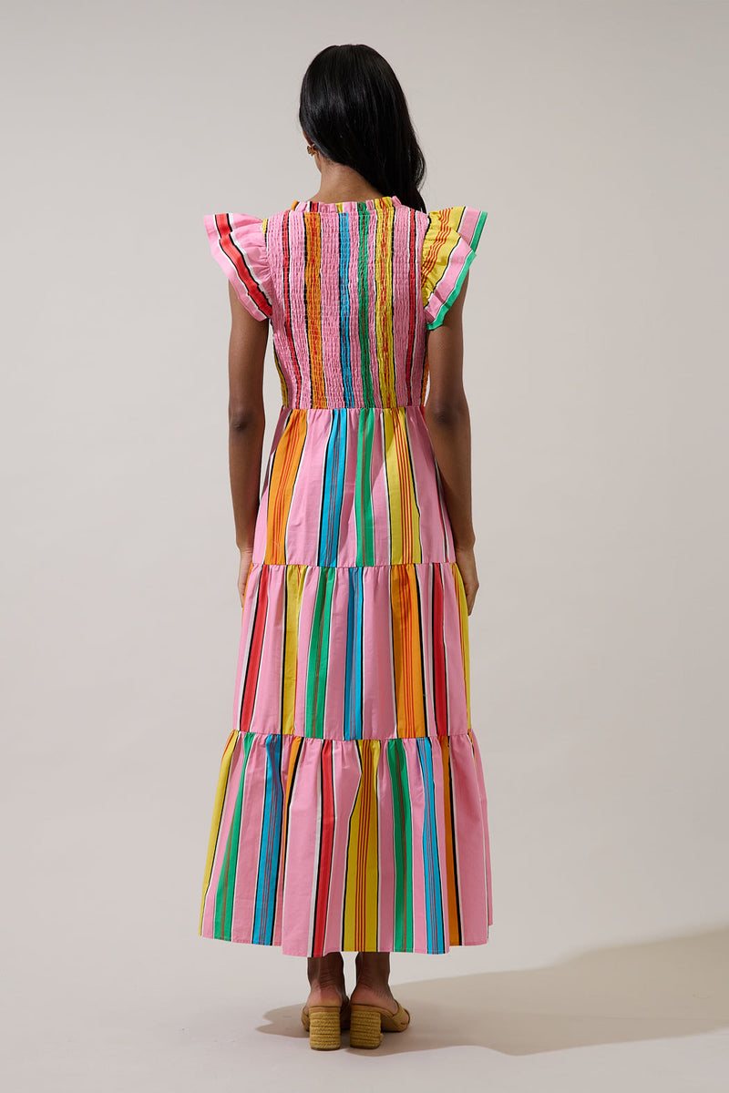 Viya Stripe Sunfire Tiered Midi Dress – Sugarlips
