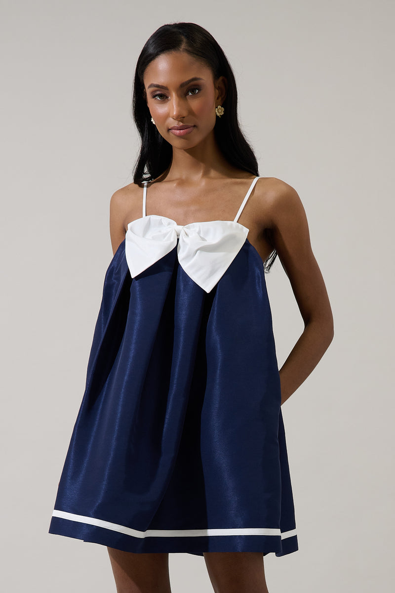 Domina Bow Trapeze Mini Dress NAVY-WHITE / L