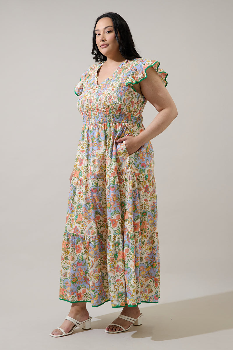 Sunfire Tiered Midi Dress Zamara Floral Curve – Sugarlips