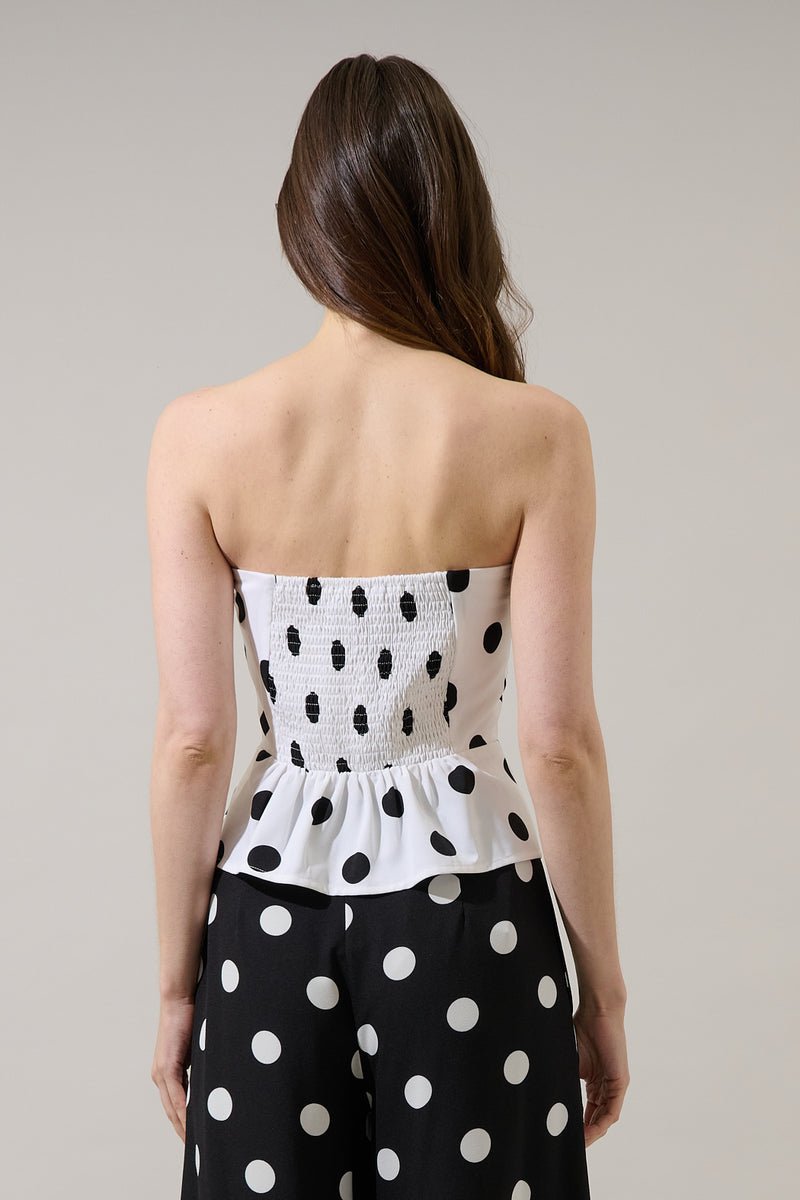 Randal Polka Dot Peplum Strapless Top – Sugarlips