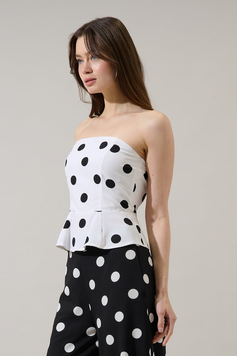 Randal Polka Dot Peplum Strapless Top – Sugarlips