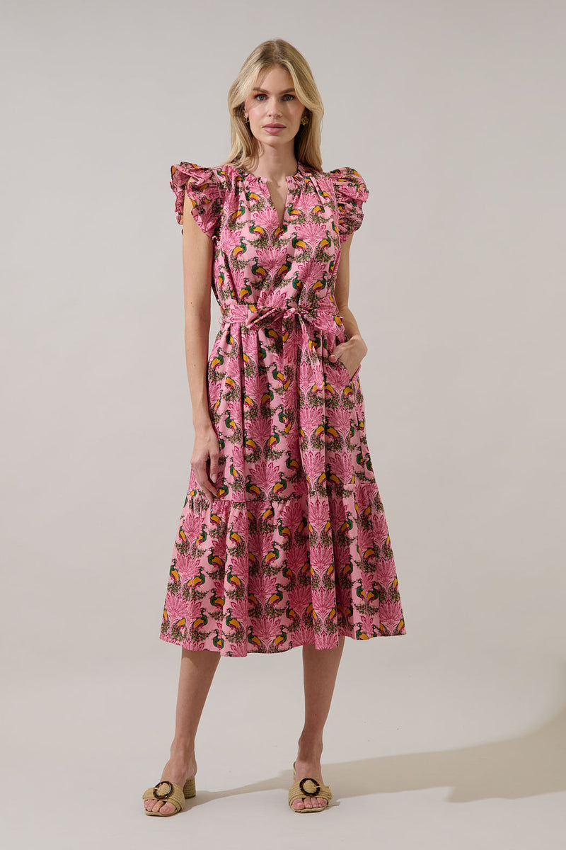 Sita Ruffle Midi Dress Peacock Bay – Sugarlips
