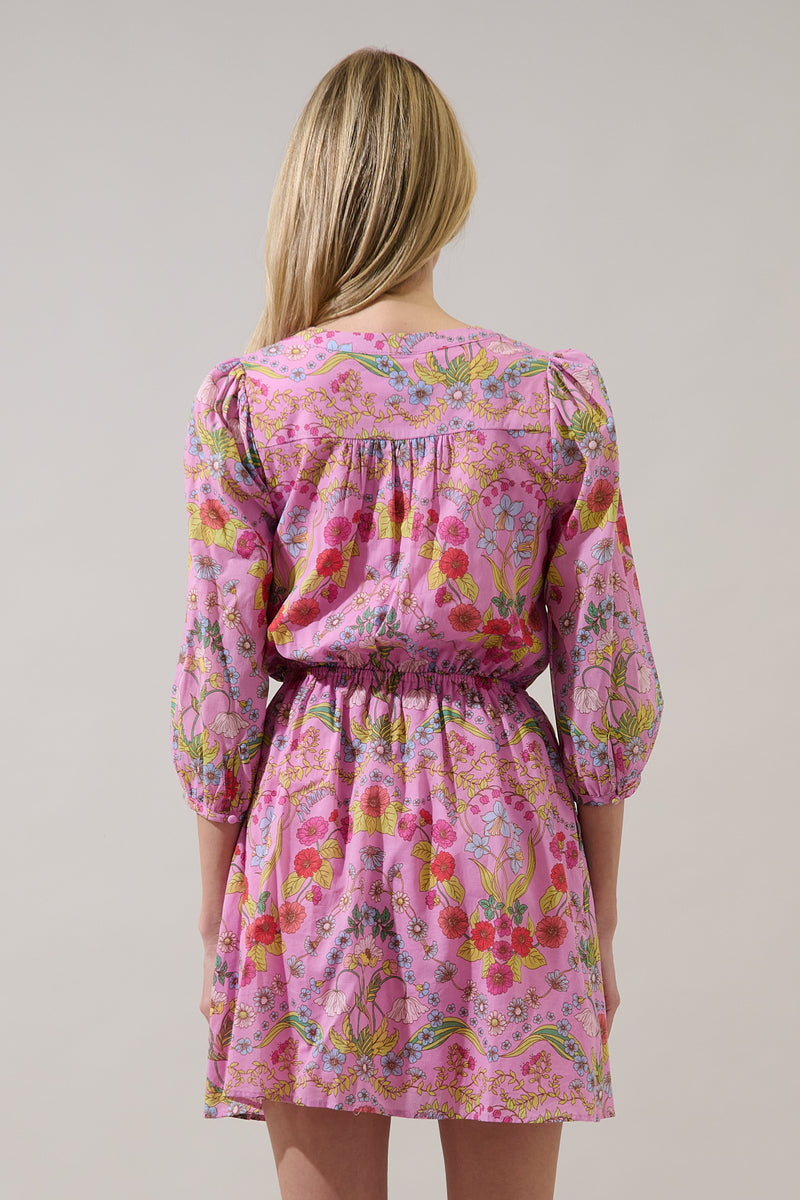 melanie floral mini dress Ramsie Floral Melany Shift Mini Dress CREAM-PINK-MUL / XL by Sugarlips