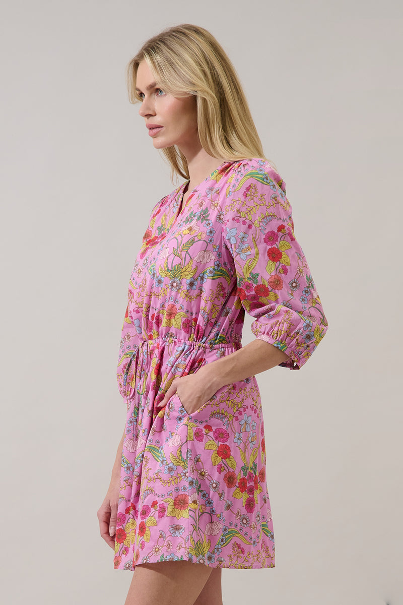 melanie floral mini dress Ramsie Floral Melany Shift Mini Dress CREAM-PINK-MUL / XL by Sugarlips