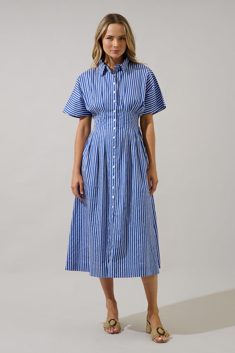 アキラナカ Wilma organdy BL OW シルクブラウス ベルト付 Wilderra Pleated Midi Dress Barklin Stripe – Sugarlips