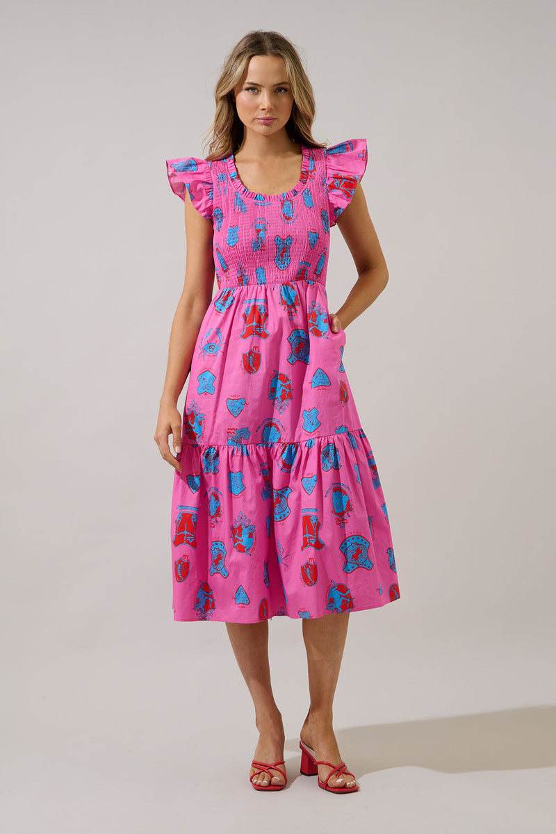 Glare Smock Tiered Midi Dress Zodiac – Sugarlips