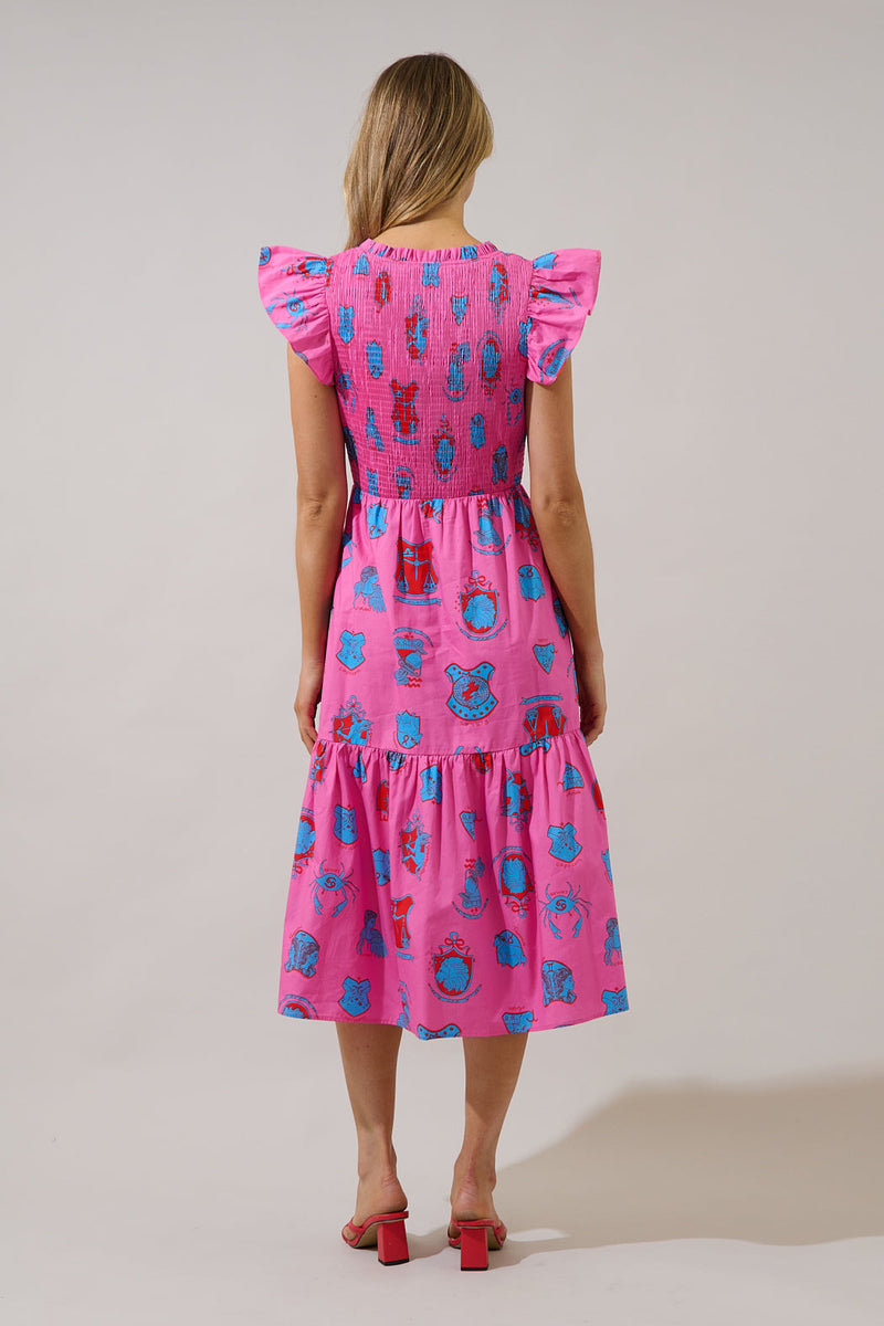 Glare Smock Tiered Midi Dress Zodiac – Sugarlips