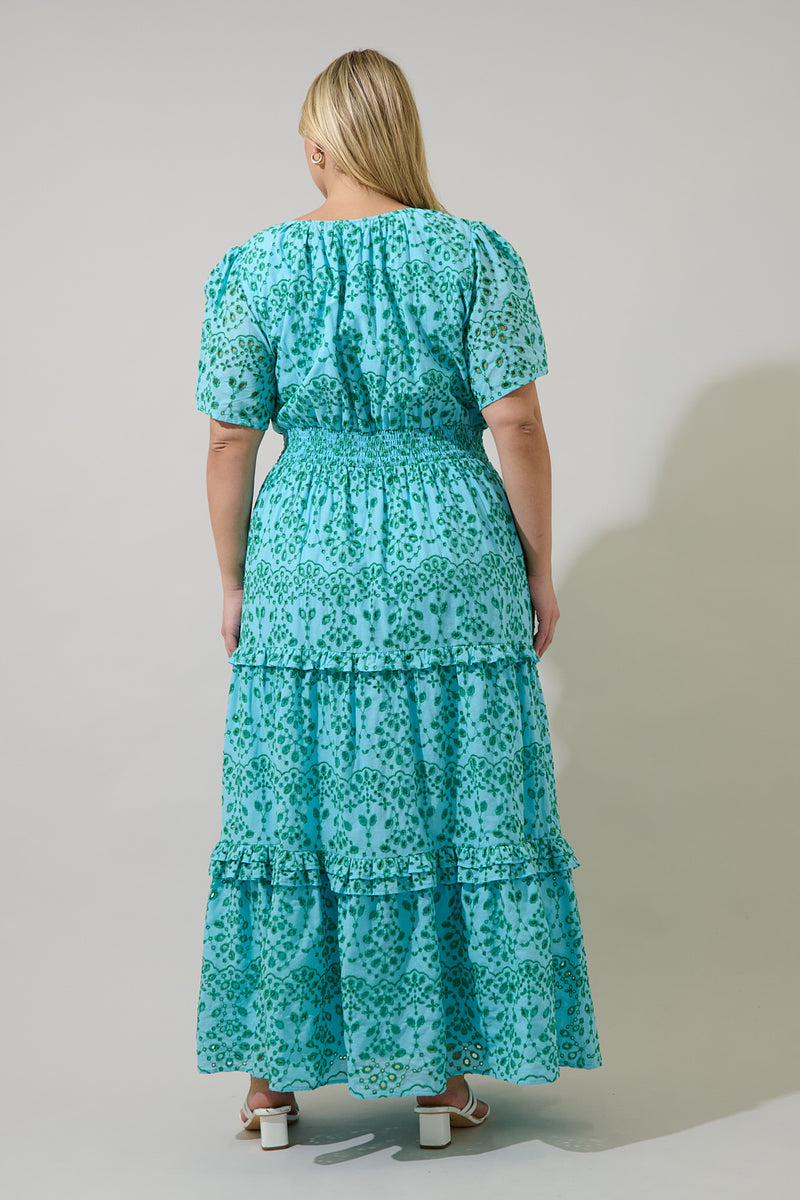 Viridiana Eyelet Palmer Tiered Maxi Dress Curve – Sugarlips