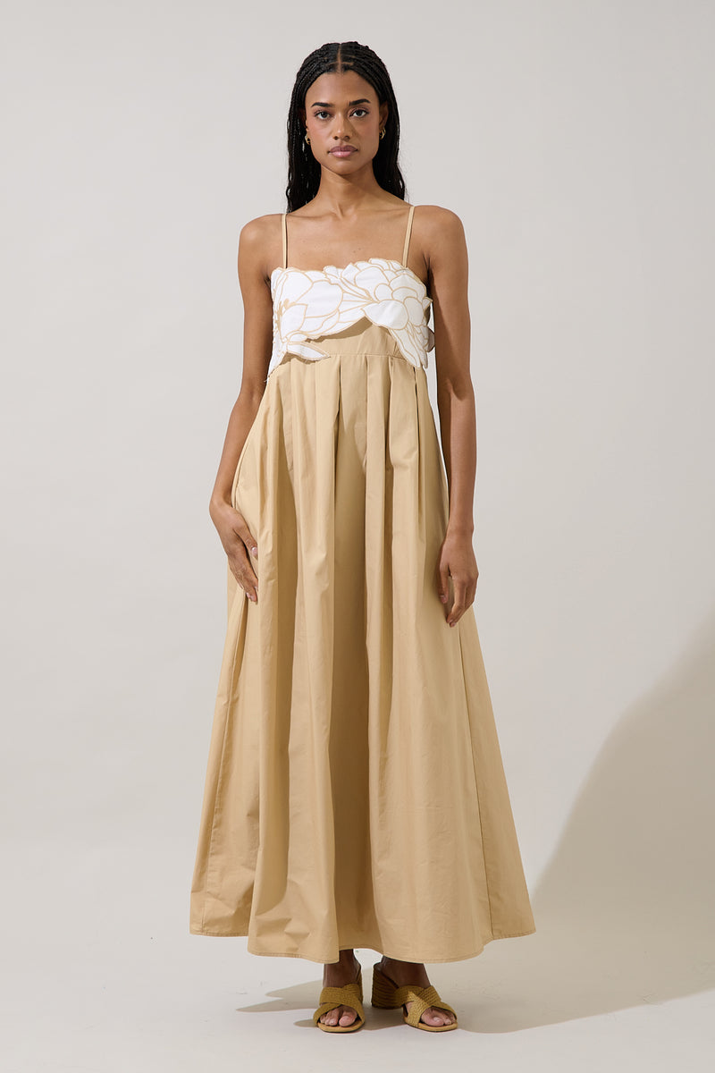 Kalani Floral Embroidery Pleated Maxi Dress – Sugarlips