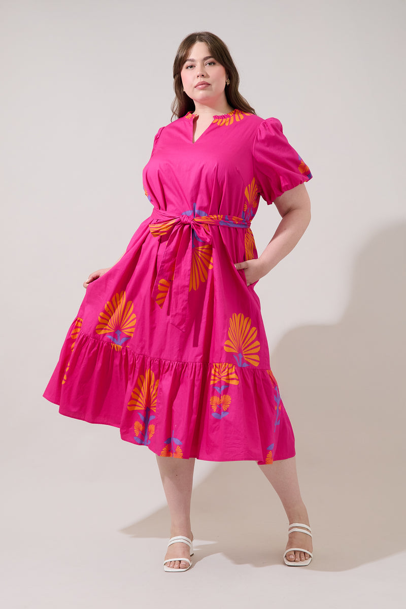Melian Puff Sleeve Midi Dress Krane Geo Curve – Sugarlips