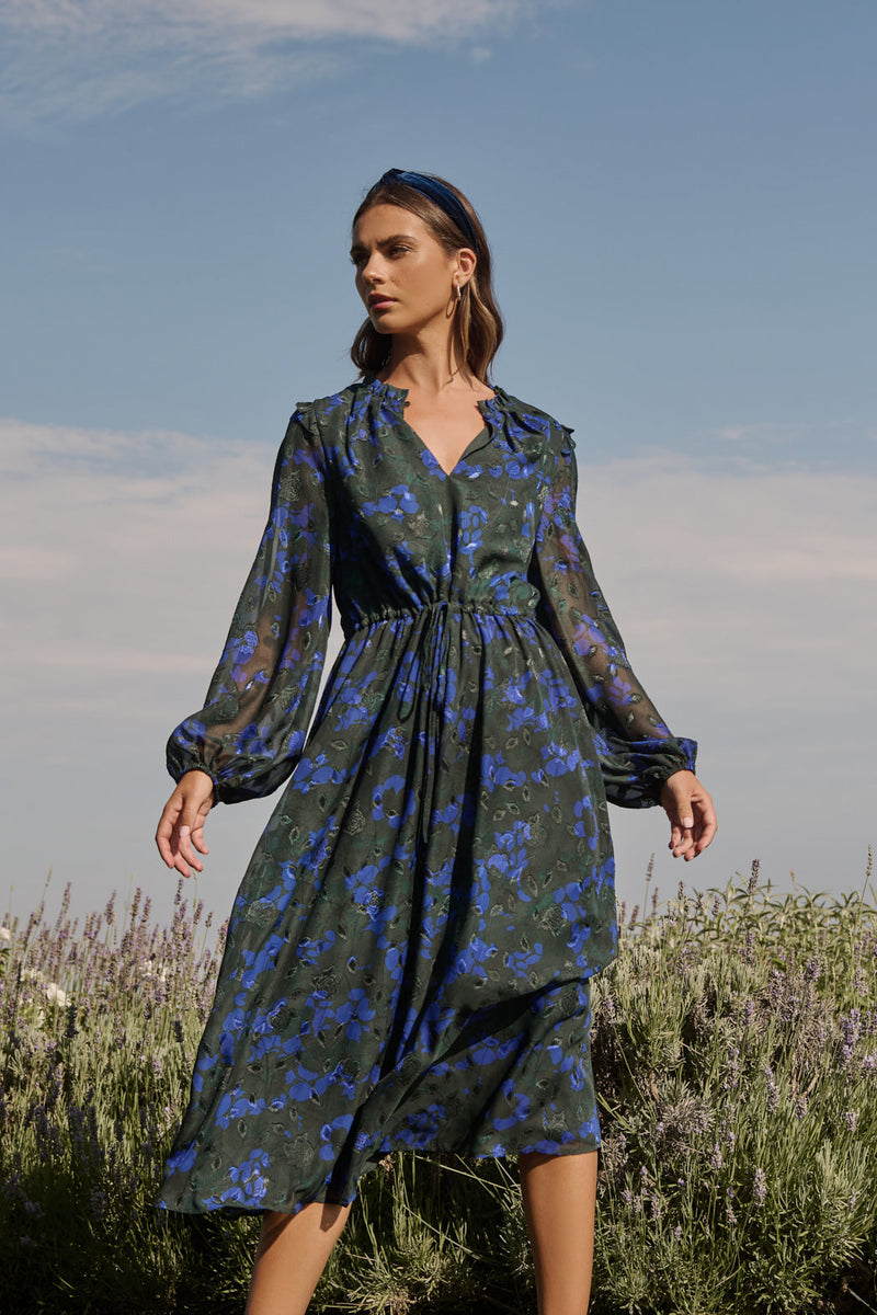 トップス Organdy tiered cami dress (Navy flower) Organdy tiered cami dress (Navy flower) – POPPY
