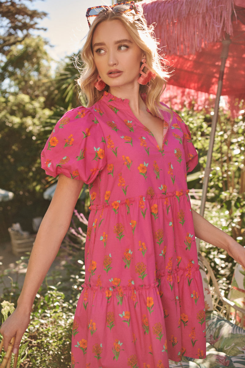 Her lip to Puff Sleeve Midi Dress