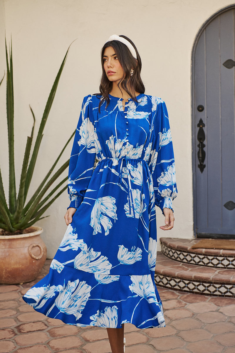 knee length dresses for ladies Cabana Baudelaire Floral Keila Smocked Midi Dress main image 0