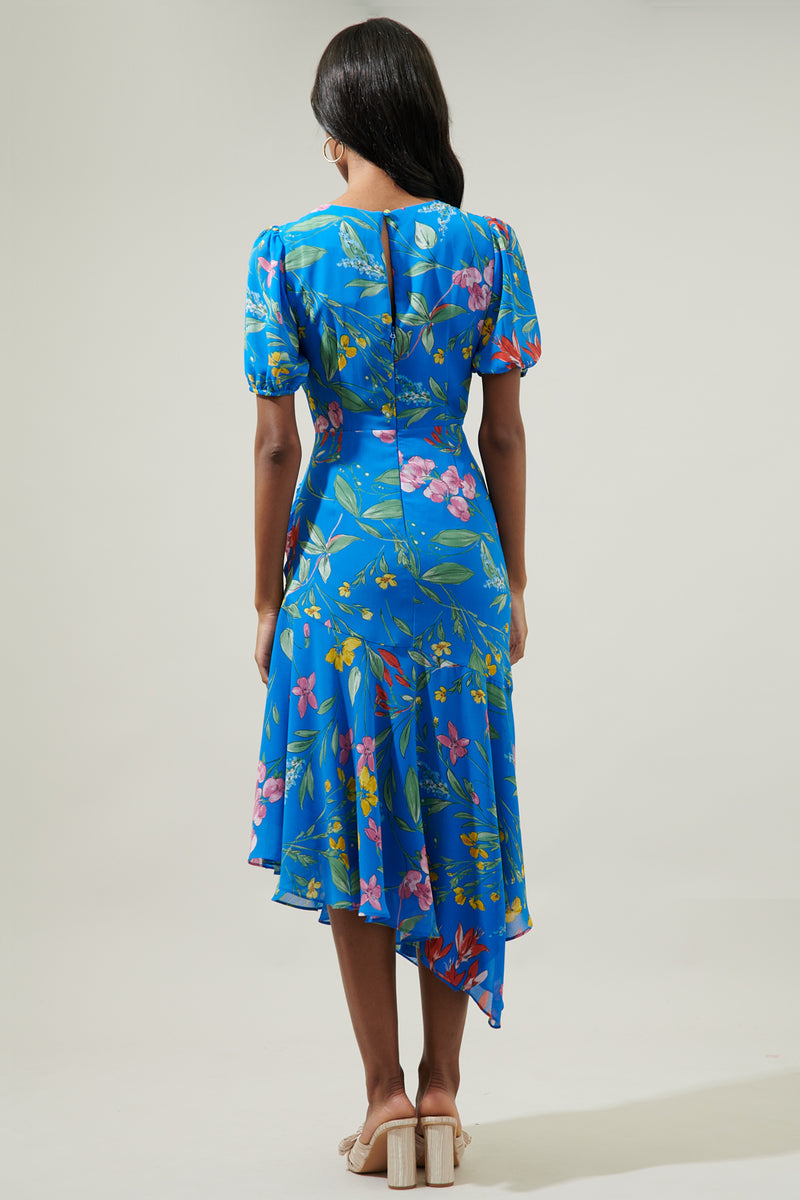 Fiona Floral Balboa Asymmetrical Midi Dress