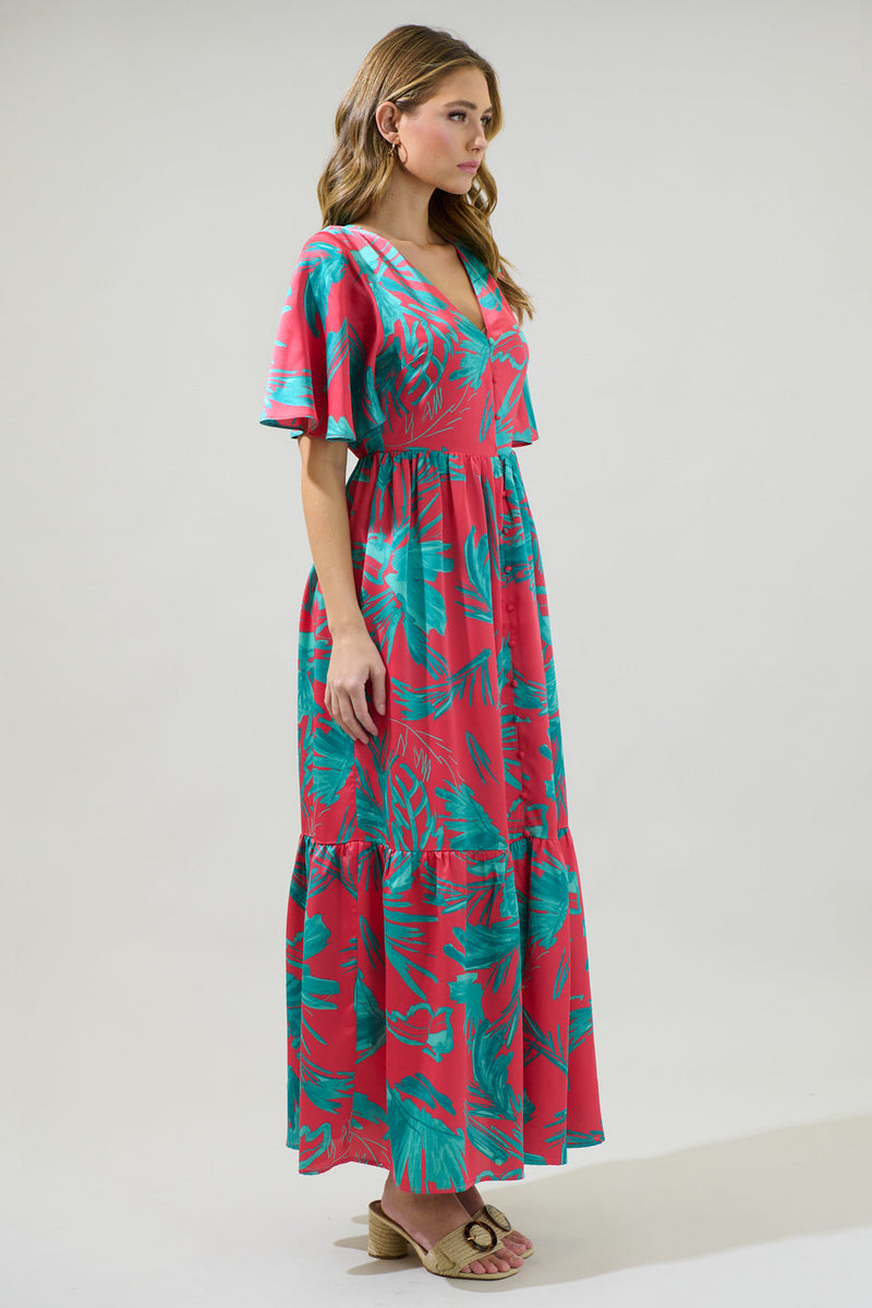 Palm Tropics Pismo Button Down Flutter Maxi Dress Sugarlips