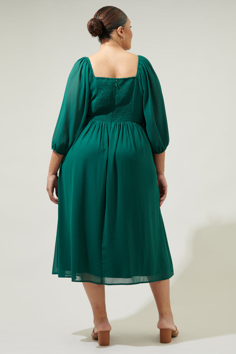 Amaretto Puff Sleeve Midi Dress Curve – Sugarlips