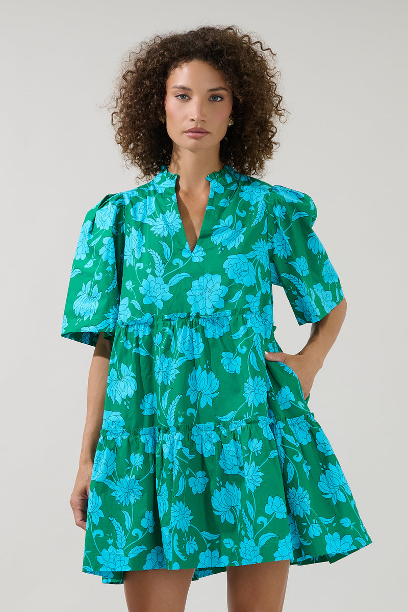 Waterlilly Floral Dixie Split Neck Shift Dress – Sugarlips