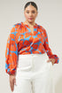 Poppy Floral Jovie Split Neck Satin Raglan Blouse Curve