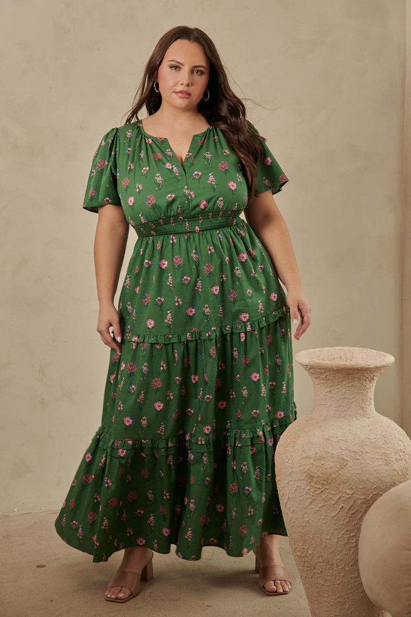 Trini Floral Palmer Poplin Tiered Maxi Dress Curve Sugarlips