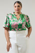 Anela Floral Mei Split Neck Satin Top Curve