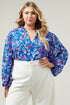 Junie Floral Hathaway Split Neck Long Sleeve Blouse Curve