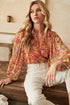 Spring Dream Floral Hathaway Split Neck Long Sleeve Blouse