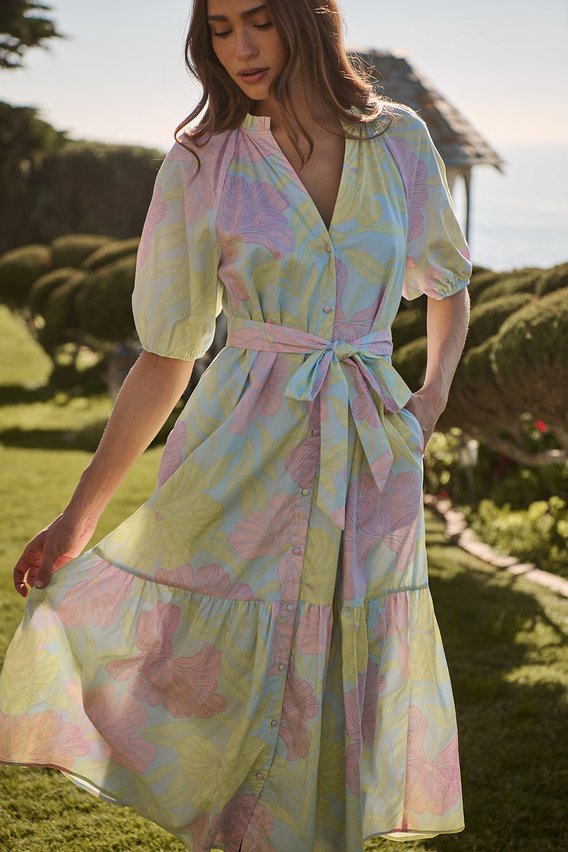 Wynette Tiered Midi Dress Brisa Floral LT-BLUE-PINK / XS