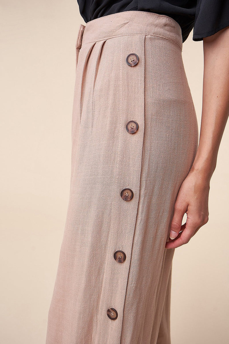 The Brown Pleated Button Wide Leg Pants