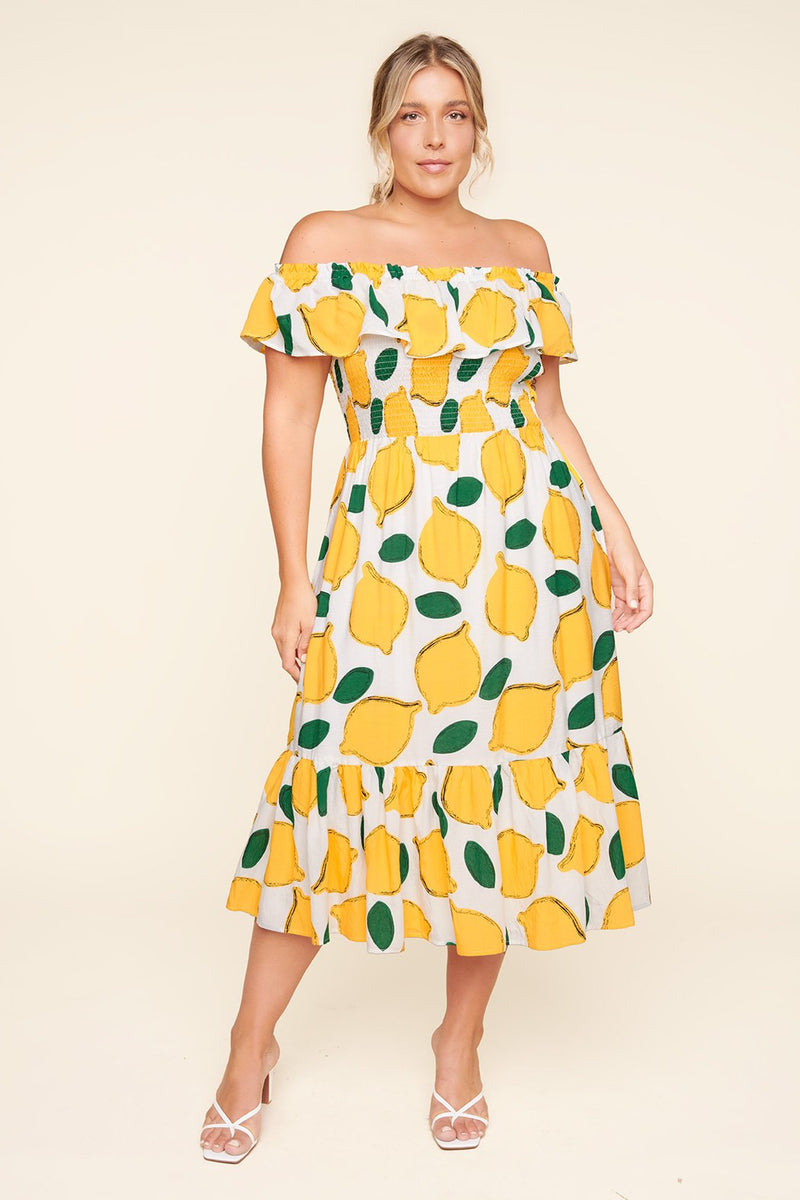 Pucker Up White Lemon Print Off The Shoulder Maxi Dress Curve – Sugarlips