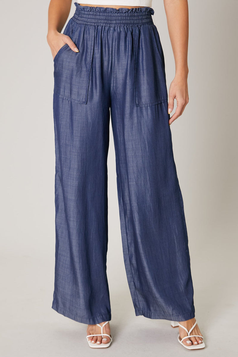 Chambray Wide Leg Pants: Wear Now & Later — bows & sequins