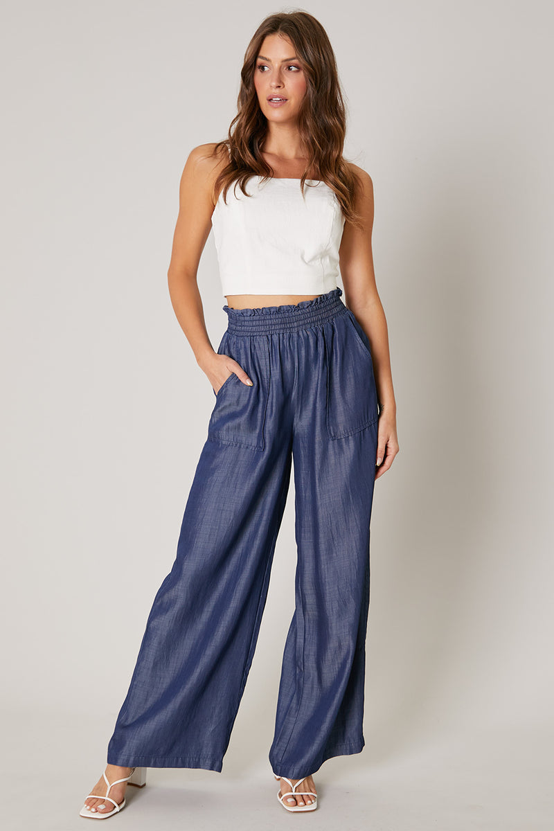 Chambray Wide Leg Pants: Wear Now & Later — bows & sequins