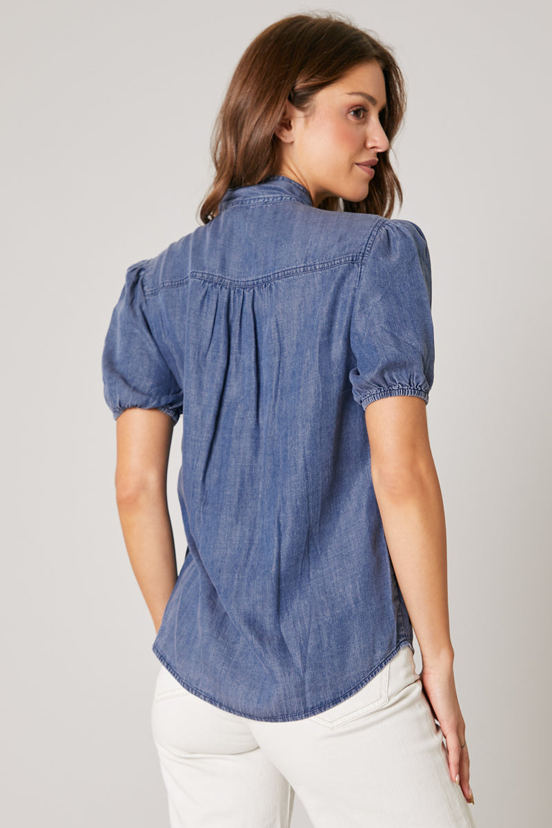 Georgina Chambray Button Front Bow Top – Sugarlips