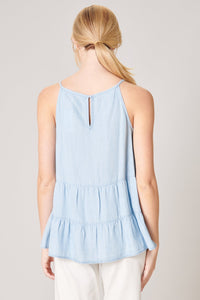 Cannes Chambray Tiered Swing Tank Top