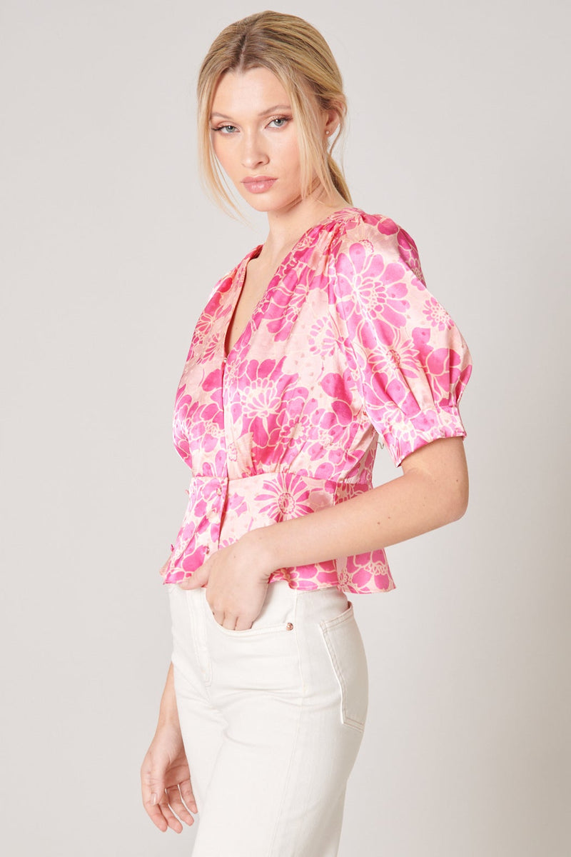 トップス muguet ripple sheer peplum blouse pink muguet（ミュゲ）の「ripple sheer peplum blouse（シャツ