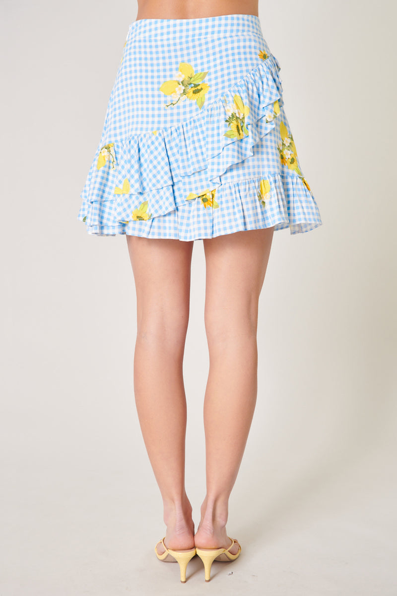 Citrus Picnic Gingham Jess Ruffle Mini Skirt Sugarlips