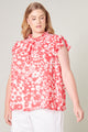 Kennedy Coral Floral Sun Up Mock Neck Blouse Curve